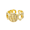 A-Z Letter Zircon Rings For Women Open Adjustable Stainless Steel Heart Initial Ring Couple Wedding Aesthetic Jewelry anillos