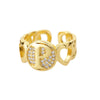 A-Z Letter Zircon Rings For Women Open Adjustable Stainless Steel Heart Initial Ring Couple Wedding Aesthetic Jewelry anillos