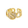 A-Z Letter Zircon Rings For Women Open Adjustable Stainless Steel Heart Initial Ring Couple Wedding Aesthetic Jewelry anillos