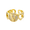 A-Z Letter Zircon Rings For Women Open Adjustable Stainless Steel Heart Initial Ring Couple Wedding Aesthetic Jewelry anillos