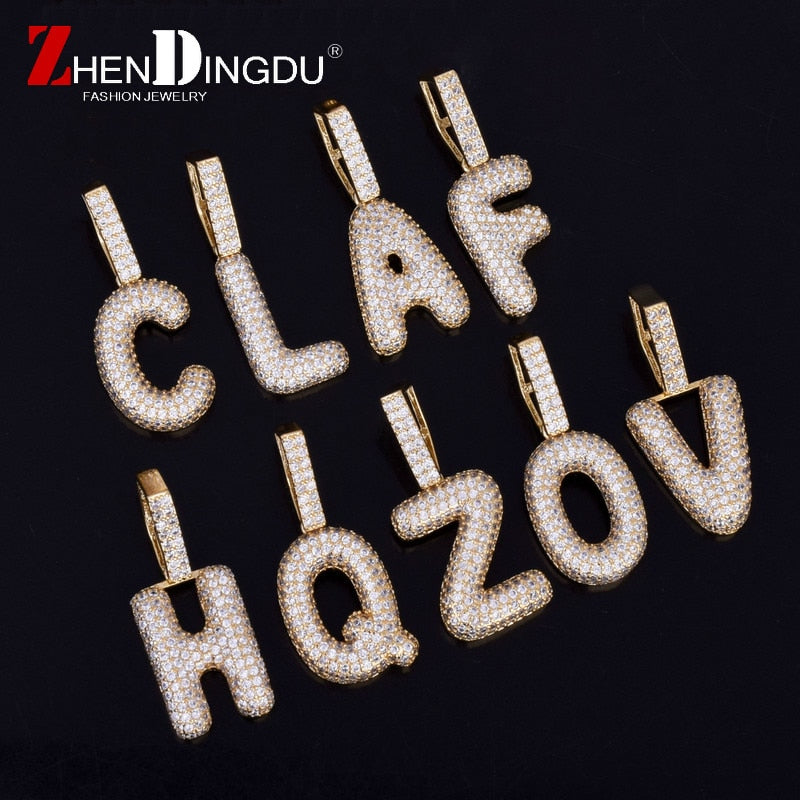 A- Small Bubble Letters Necklaces &Pendant Custom Name Charm For Men/Women Gold Silver Cubic Zircon Hop Jewelry Cuban chain