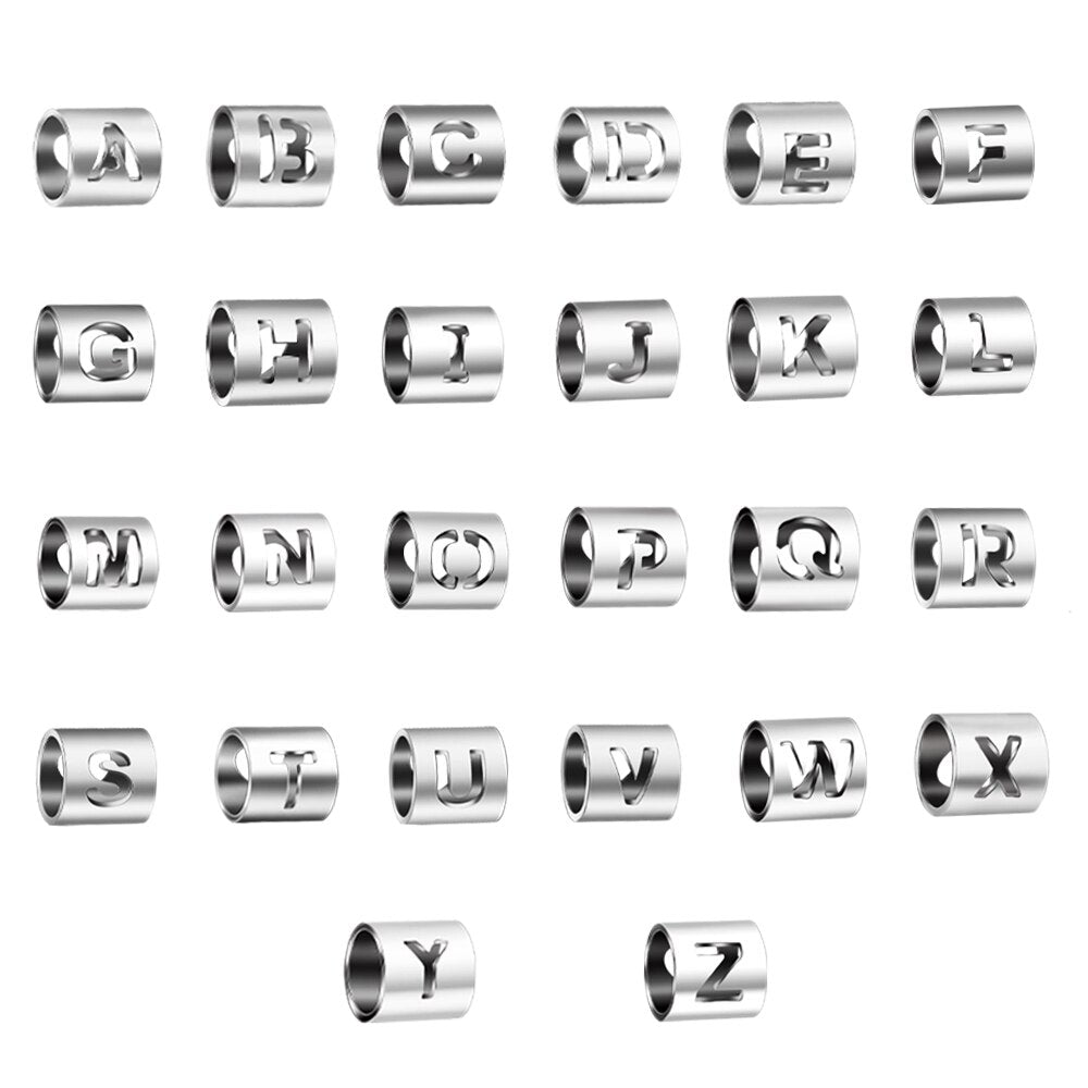 A-Z Stainless Steel Cylindrical Hollow 26 Letters Charms Initial Necklace Bracelet Pendant Jewelry Alphabet DIY Accessories