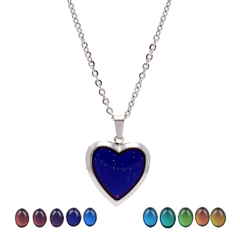 A sexy thermochromic necklace love pendant can open the box necklace Heart-shaped photo box sweater chain jewelry gift