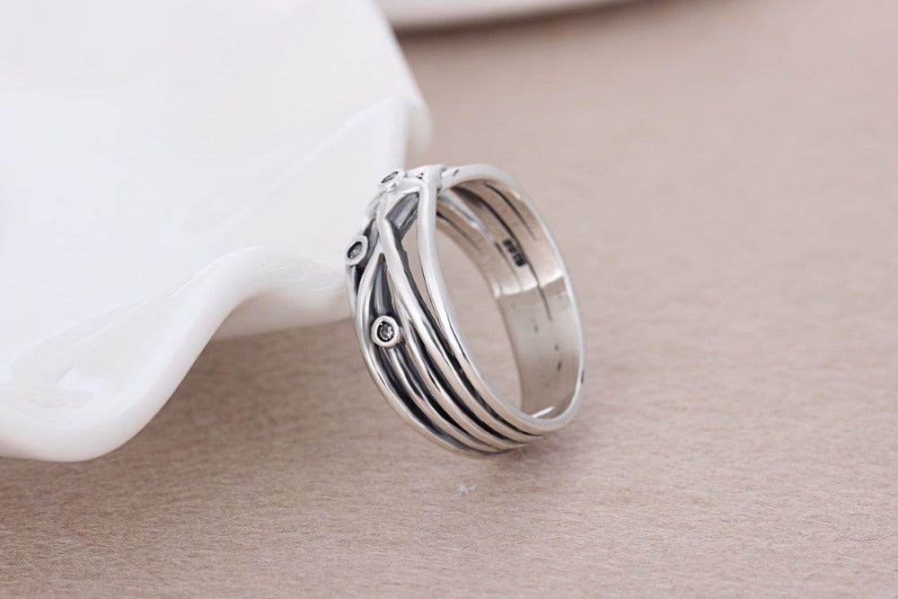 A   Sale Fashion jewelry jewelry Pave Setting charm cross Compatible With pan 925 silver Retro woman Ring Ring