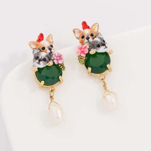 Luxury jewelry Enamel glazed Cute Chihuahua little dog tassel necklace