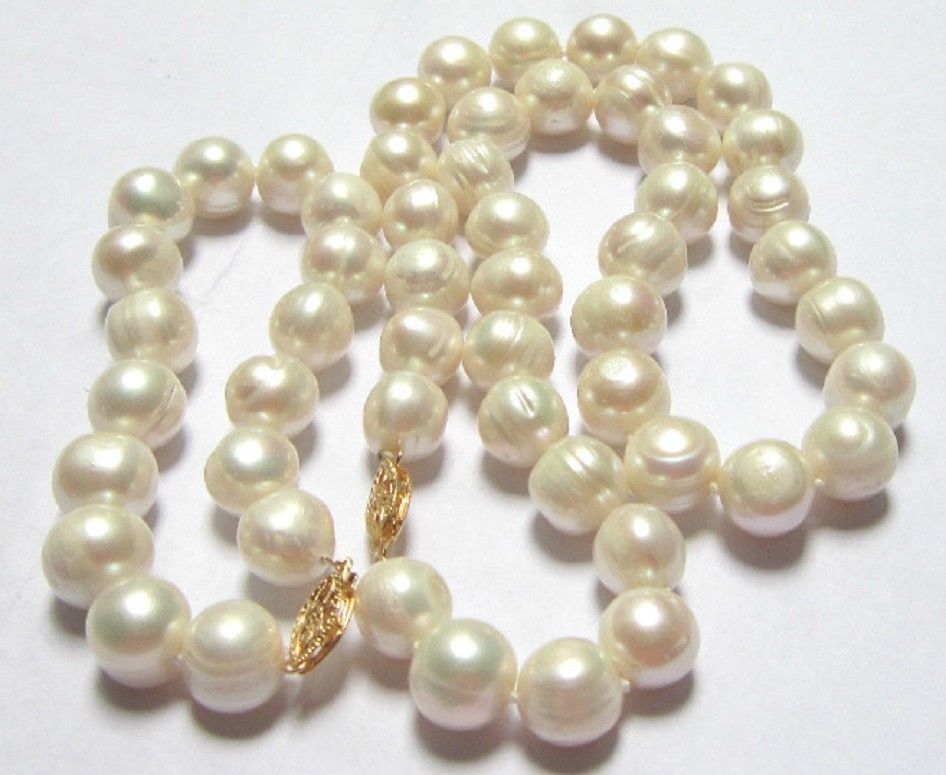 AAA 11-13MM SOUTH SEA WHITE BAROQUE PEARL NECKLACE 18 BRACELET 8925silver GOLD CLASP