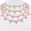 AAA CZ butterfly choker charm necklace  silver color pink 4mm hip hop 1 row tennis chain rapper rock women adjustable jewelry