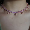 AAA CZ butterfly choker charm necklace  silver color pink 4mm hip hop 1 row tennis chain rapper rock women adjustable jewelry