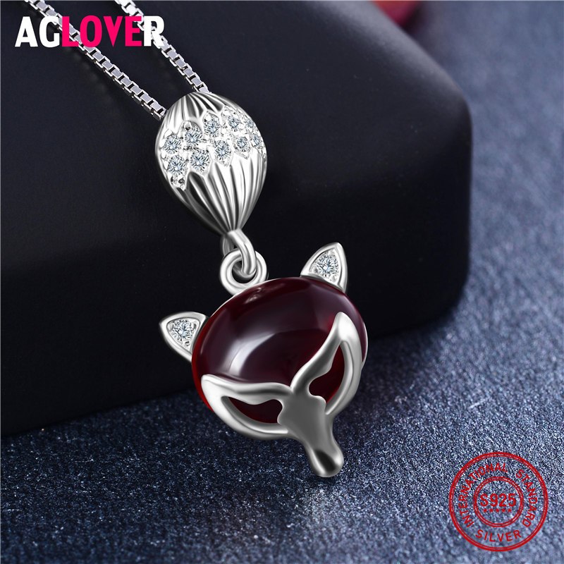 AAA Crystal 925 Sterling Silver Necklace Female Personality Fox Pendant Necklace Women Jewelry 3 Color Choices