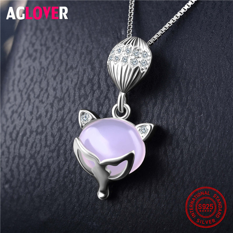 AAA Crystal 925 Sterling Silver Necklace Female Personality Fox Pendant Necklace Women Jewelry 3 Color Choices