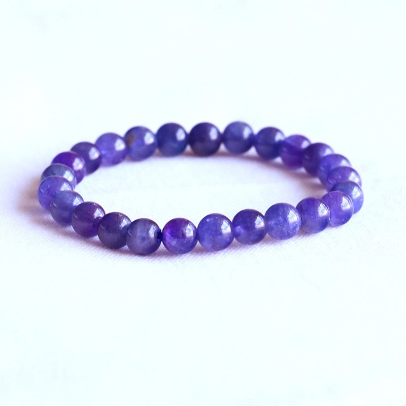 AAA High Quality Natural Genuine Tanzania Clear Purple Blue Tanzanite Stretch Finish Bracelet Round beads 7mm 05079