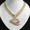 AAA Rhinestone Iced Out Miami Cuban Link Chain Sexy Biting Lips Pendant Necklace For Men's Chains Hip Hop Jewelry On The Neck