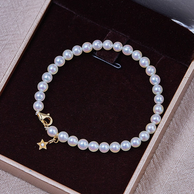 AAAAA white Akoya pearls round 5-6mm bracelet 16cm   beads nature