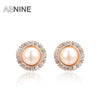 Brand Sparkling Stud Earrings Rose Gold Color Round Simulated Pearl Mosaic Rhinestone Earrings For Women L2020440275