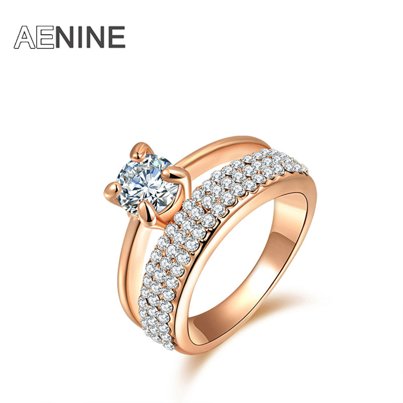 Classic AAA Cubic Zirconia Finger Rings Pave Setting Austrian Crystal Rose Gold Color Wedding Rings Jewelry R150290250R