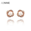 Classic Rose Gold Color White Simulated Pearl Pave Setting Rhinestone Stud Earrings For Women Jewelry Brincos L2020488480