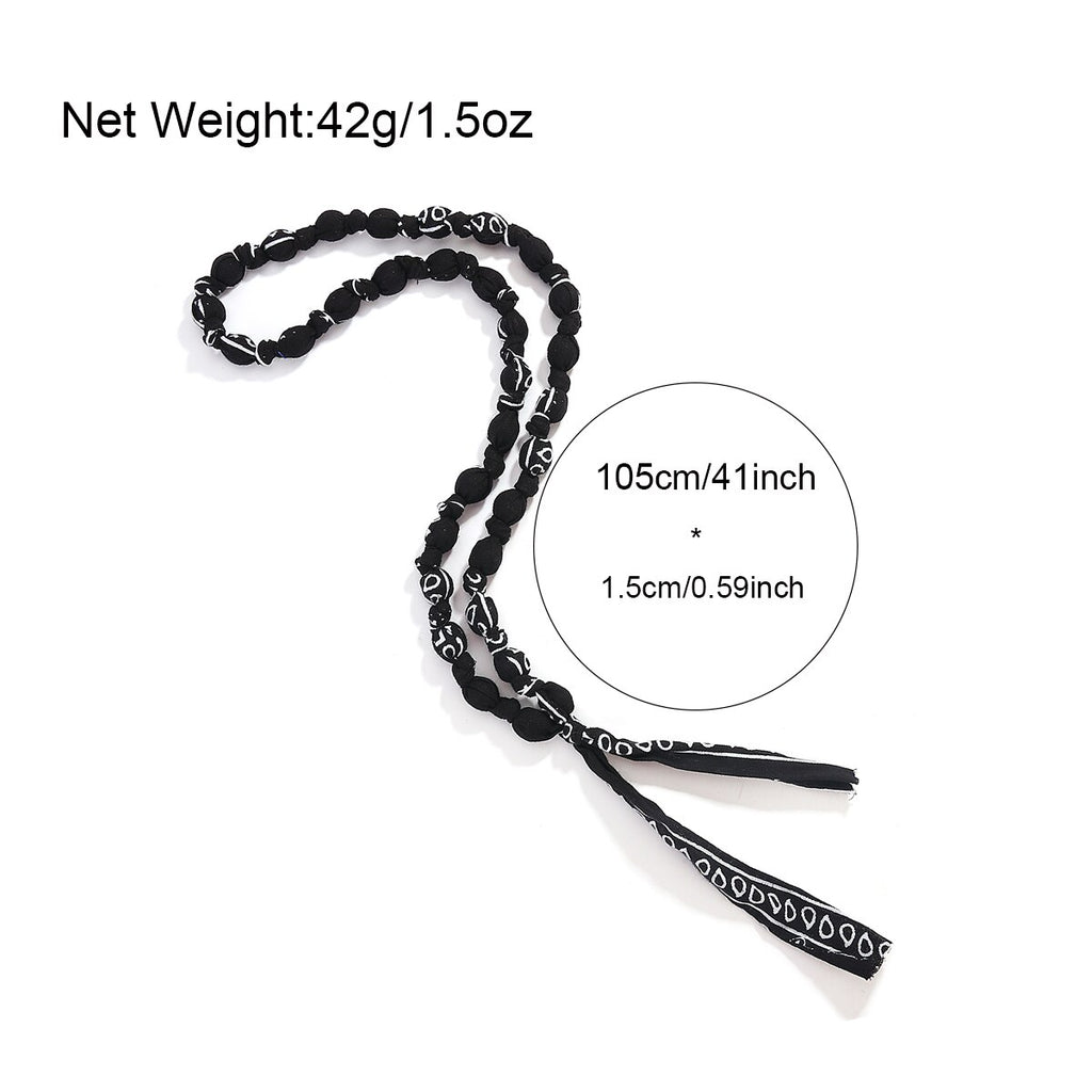 AENSOA Colorful Printing Bohemia Fabric Acrylic Beaded Bandana Necklaces Handmade Retro Ethnic Long Necklace Jewelry Gifts