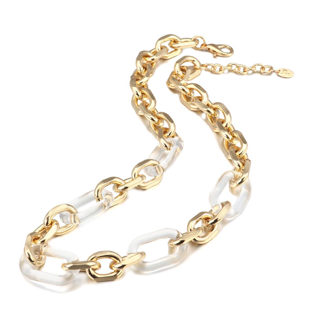 AENSOA Punk Miami Cuban Choker Necklace Steampunk Men Neck Jewelry Vintage Metal Acrylic Chain Chunky Chain Necklace for Women