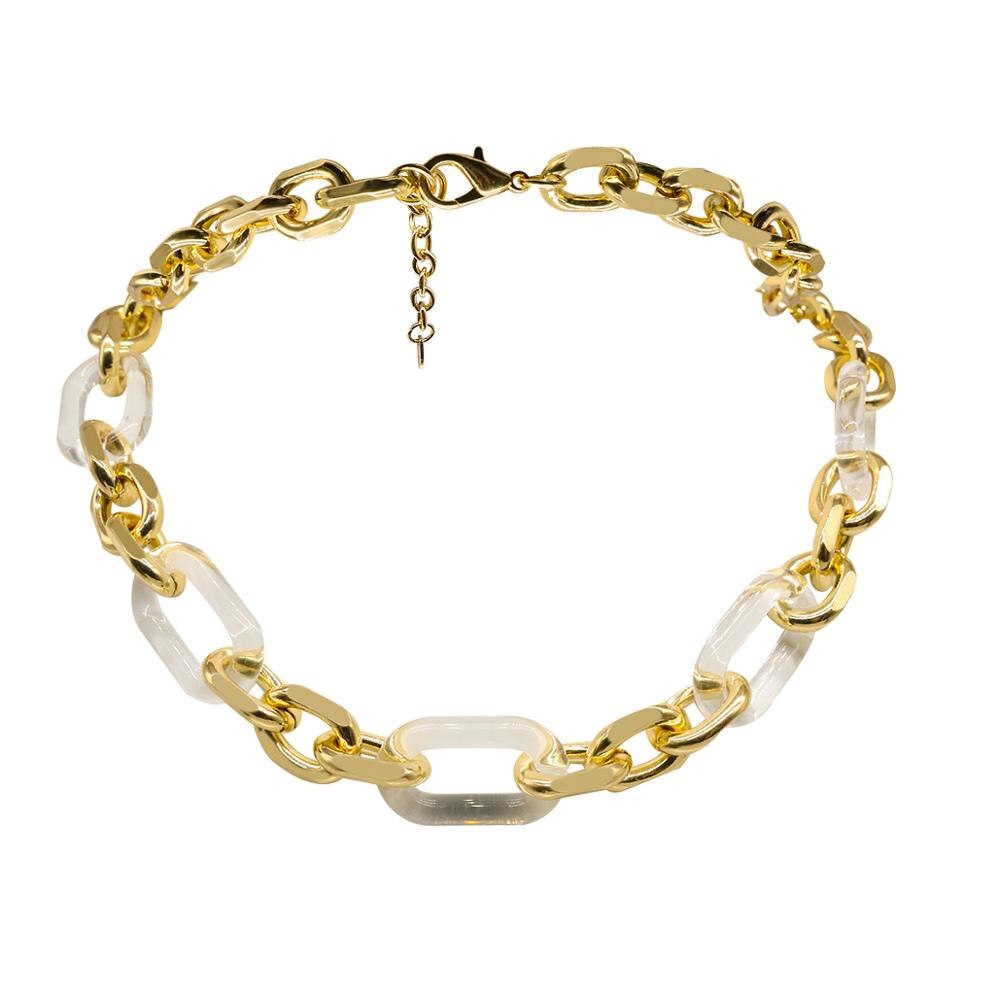 AENSOA Punk Miami Cuban Choker Necklace Steampunk Men Neck Jewelry Vintage Metal Acrylic Chain Chunky Chain Necklace for Women