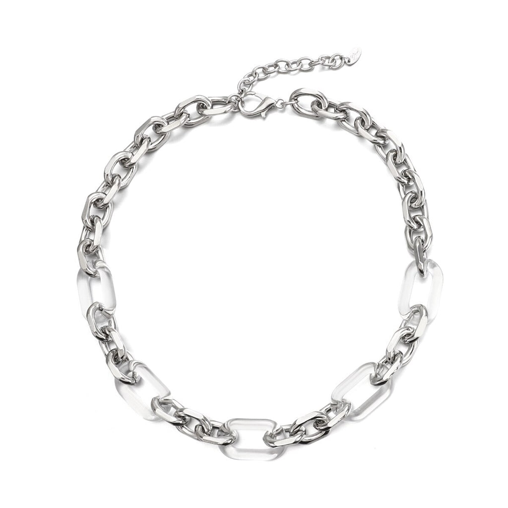 AENSOA Punk Miami Cuban Choker Necklace Steampunk Men Neck Jewelry Vintage Metal Acrylic Chain Chunky Chain Necklace for Women