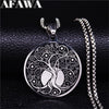 AFAWA 2022 Tree of Life Stainless Steel Statement Necklace for Women Silver Color Necklaces &amp; Pendants Jewelry joyas N4017S02