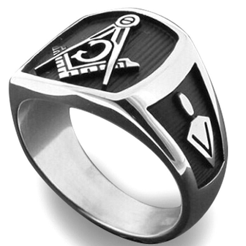 AG Freemasonry Pattern Men's Ring Metal Letter Symbol Religious Accessories Party Jewelry Size 7-14