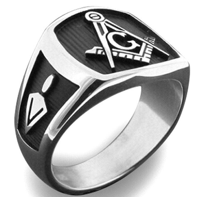 AG Freemasonry Pattern Men's Ring Metal Letter Symbol Religious Accessories Party Jewelry Size 7-14