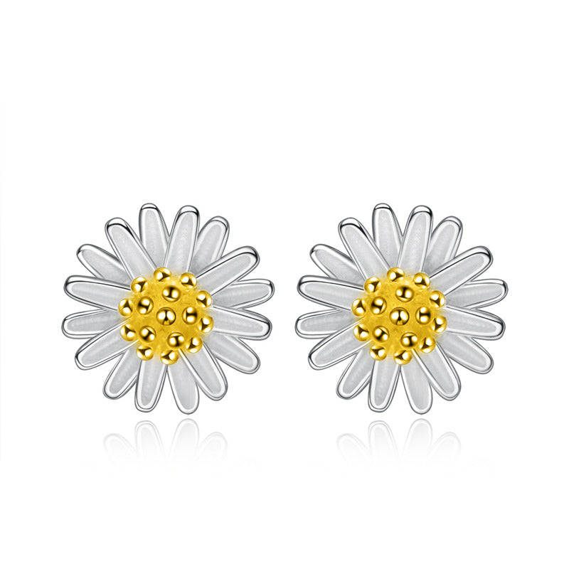 100% Authentic 925 Sterling Silver Chrysanthemum Flower Stud Earrings For Women Compatible with Jewelry Original Gift