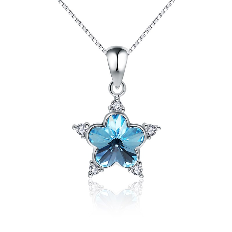 100% Real 925 Sterling Silver Pendants& Necklaces Chain Shiny AAA Cubic Zircon Star Shape Women Fine Jewelry