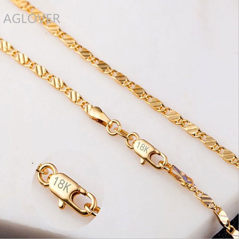 AGLOVER 925 Silver 16/18/20/22/24/26/28/30 Inch 2mm Gold Charm Chain Necklace For Women Man Wedding  Jewelry Gifts
