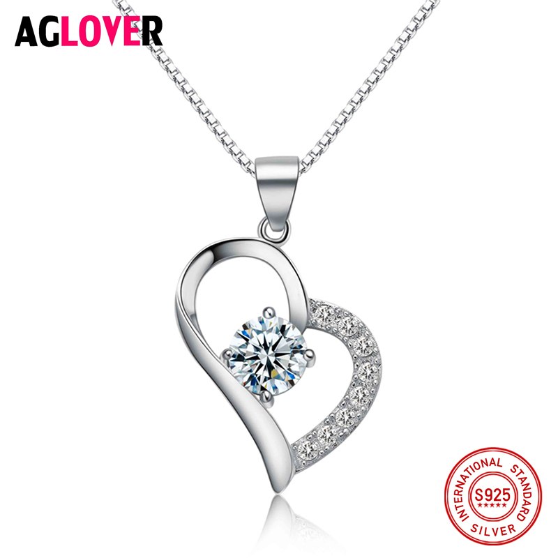 925 Sterling Silver Bridesmaid Gift CZ Heart Pendant&Chain 2020 Mother's D Gift Women Jewelry Necklace