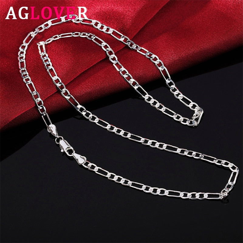 AGLOVER 925 sterling silver 16/18/20/22/24/26/28/30 inch 4MM Link Necklace For Woman Man Wedding Jewelry Gift