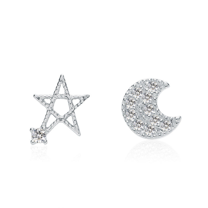 Brand 925 Sterling Silver Star Moon Stud Earrings With Austrian Zircon For Women High Quality Fashion Girl Gift Jewelry