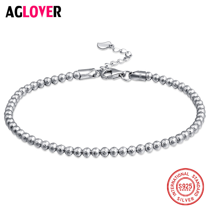 Classic Simple Small Round Ball Bead Bracelet 925 Sterling Silver For Women Contracted Fashion Jewelry Gift