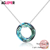 Cute Necklaces & Pendants Round Necklace Women Suspension Silver 925 Jewelry Colorful Blue Zircon with Box