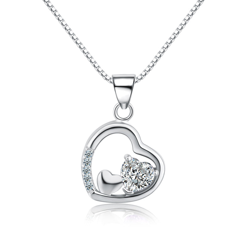 Luxury Brand 925 Sterling Silver Heart Love Pendant Necklaces for Women With AAA Zircon Jewelry Gift For Lover