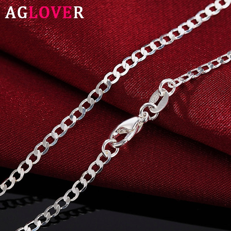 AGLOVER  925 Sterling Silver 16/18/20/22/24/26/28/30 Inch 2mm Side Chain Necklace For Woman Man  Wedding Jewelry Gift