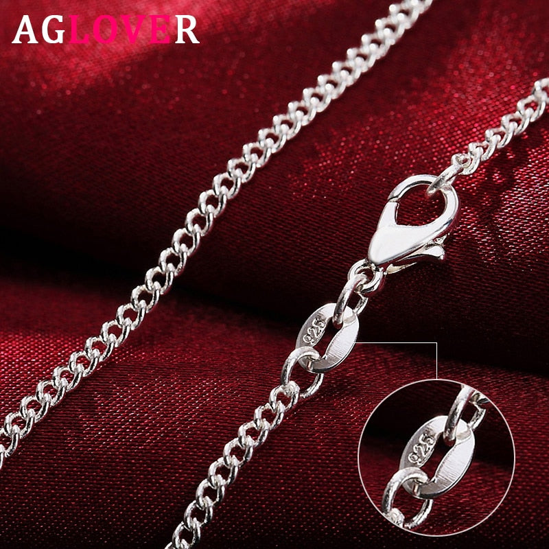AGLOVER  925 Sterling Silver 16/18/20/22/24/26/28/30 Inch 2mm Side Chain Necklace For Woman Man  Charm Jewelry Gift