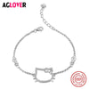 White AAA Crystal Cute Cat 925 Solid Silver Bracelet 100% Real 925 Sterling Silver Bracelets for Women Jewelry