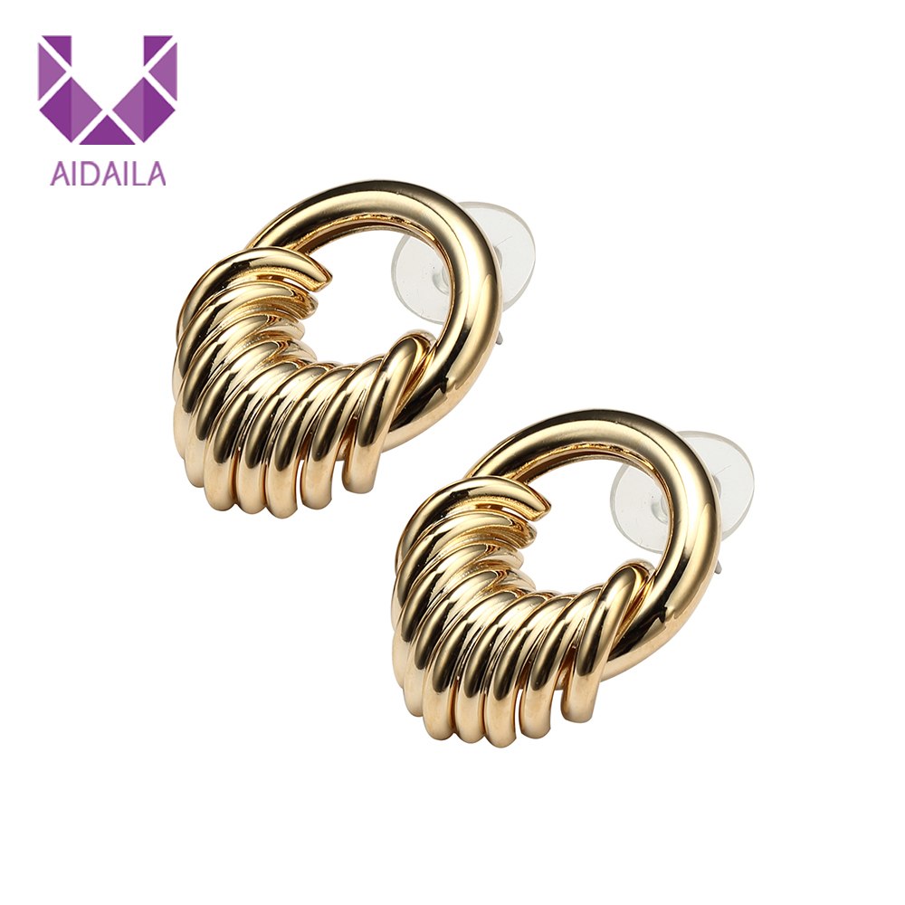 AIDAILA 1 pair stud earrings copper metal Top Design Simple Multi-layer Stud Earrings High Quality
