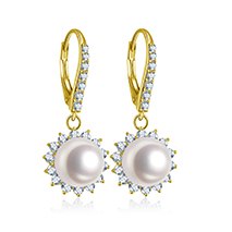 10K Solid Yellow Gold Drop Earring White Pink Purple Pearls Drop Earring Click Back Earring Women Jewelry