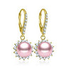 10K Solid Yellow Gold Drop Earring White Pink Purple Pearls Drop Earring Click Back Earring Women Jewelry