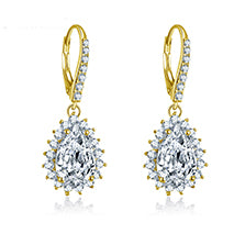 10K Solid Yellow Gold Drop Earring Women Fine Jewelry 6 Carat Pear Cut Purple Color Droplet Earring Click Back Earring