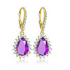 10K Solid Yellow Gold Drop Earring Women Fine Jewelry 6 Carat Pear Cut Purple Color Droplet Earring Click Back Earring