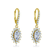 10K Solid Yellow Gold Drop Earring Women Jewelry Gifts 2 Carat Marquise Cut Blue Color SONA Diamond Click Back Earring
