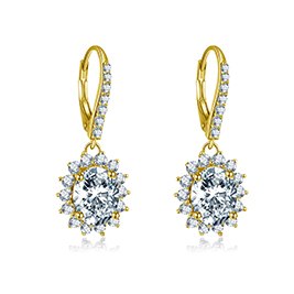 10K Yellow Gold Drop Earring 4ct Oval Cut Red Color SONA Diamond Click Back Earring Pierced Earring Jewelry for Women