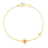 18K Real Pure Gold Skull Skeleton Bracelet Natural Ruby Eyes Jesus Christian Cross Rock Bracelet Link Chain Bracelet