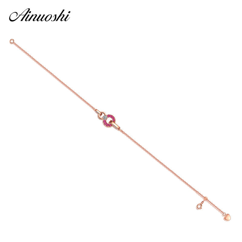 18K Rose Gold Fashion Women's Bracelet Ruby Round Lady Engagement Bracelet Jewelry Gifts