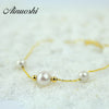 18K Yellow Gold Bracelet Natural Pearl Pulsera White Pearl Bracelet Wholesale Women Engagement Gift 16-17cm