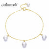 18K Yellow Gold Natural Cultured Pearl Bracelet Wholesale Real Pearl Gold Bracelet for Women Party Jewelry
